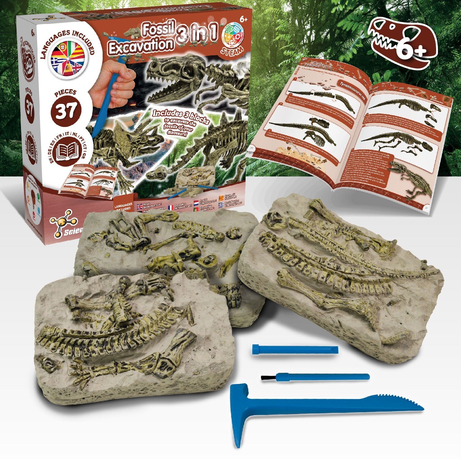 Ausgrabungsset Dinosaurier Fossilien 3 in 1